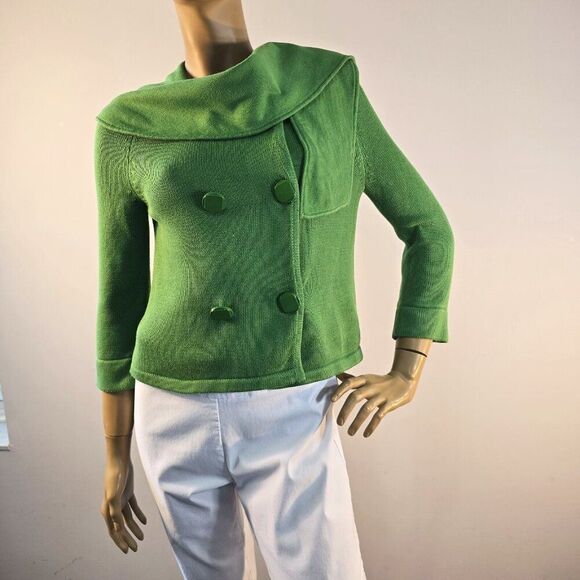 Tibi New York Green Crop Cardigan Button Down Cotton Sweater Womens Size S - Picture 2 of 8